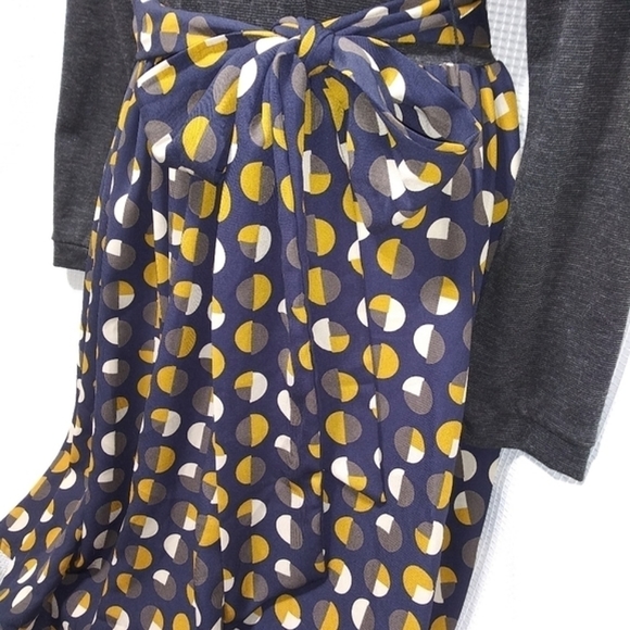 Lady JESSY B Retro Style Geometric DRESS Gray Cream Yellow Navy Sash Belt NWOT - Picture 7 of 12